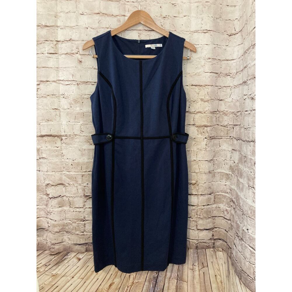 Boden Navy Midi Sheath Dress with Black Trim
